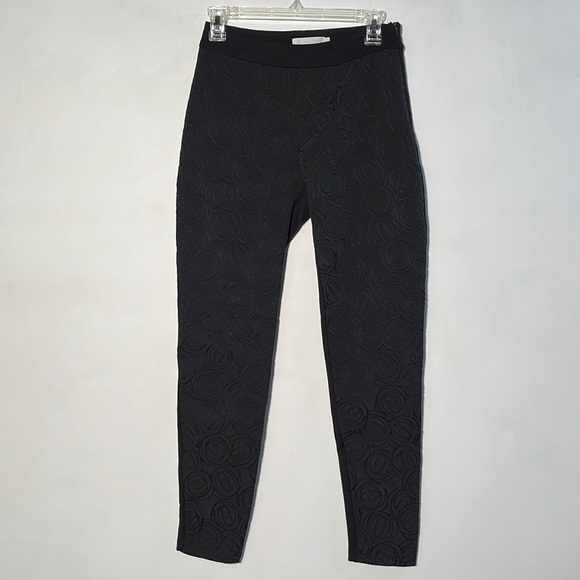 ANNE FONTAINE Aiko Rose Embroidered Ponte Jersey Black Leggings SZ 38